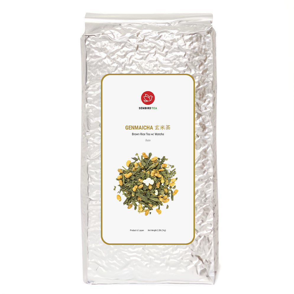 Genmai Matcha Suzu genmaicha brown rice green tea with matcha 1kg family size bag by Senbird Tea from Kyoto