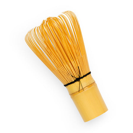 Side view of 100-tip bamboo matcha green tea chasen showing hand-carved bamboo tines
