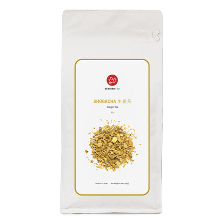 Senbird Shogacha Kin ginger herbal tea bulk pouch front view