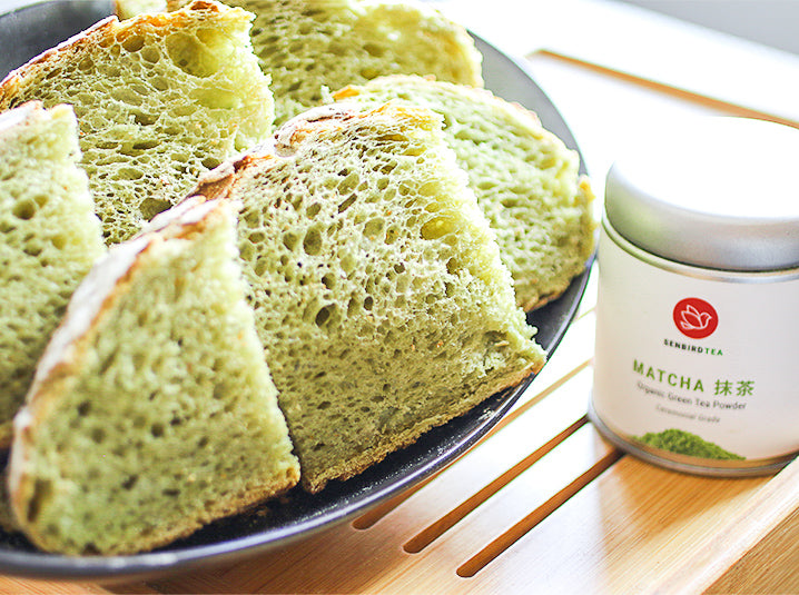 Matcha Milk And Honey Bread in a bread with Match Tea tin