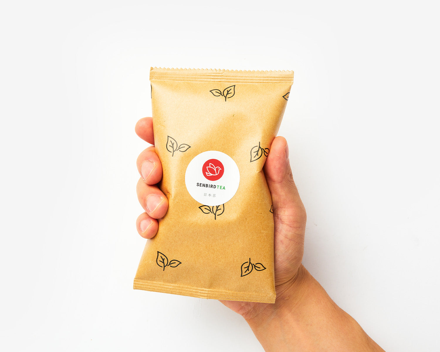 Senbird Japanese tea refill pouch held by hand for fresh delivery