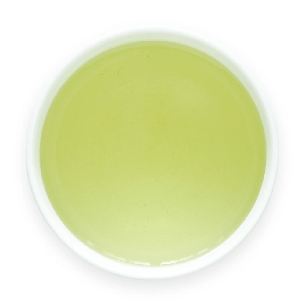Brewed Genmai Matcha Suzu tea in cup by Senbird Tea