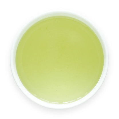 Brewed Genmai Matcha Suzu tea in cup by Senbird Tea