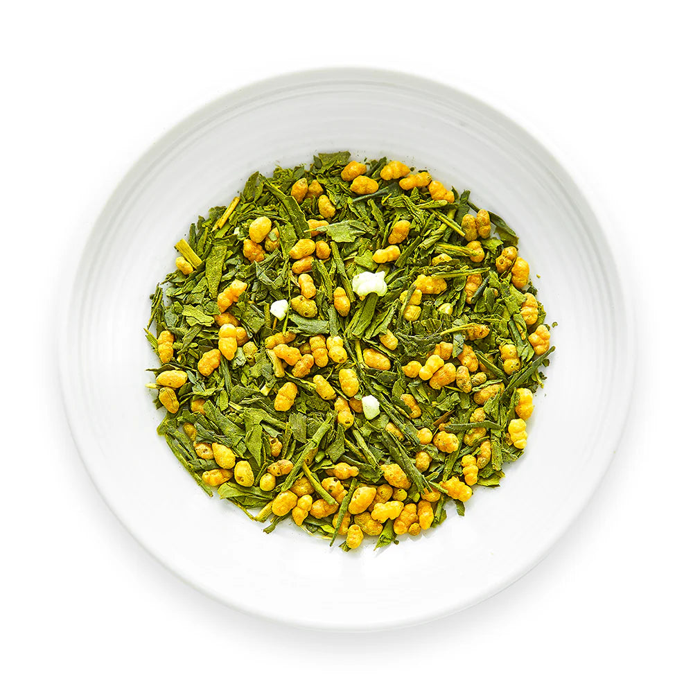 Genmai Matcha Suzu tea on dish by Senbird Tea