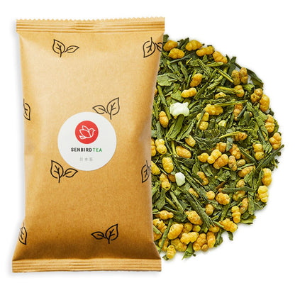 genmaicha_suzu_loose_leaf_tea_pile_with_refill_pouch