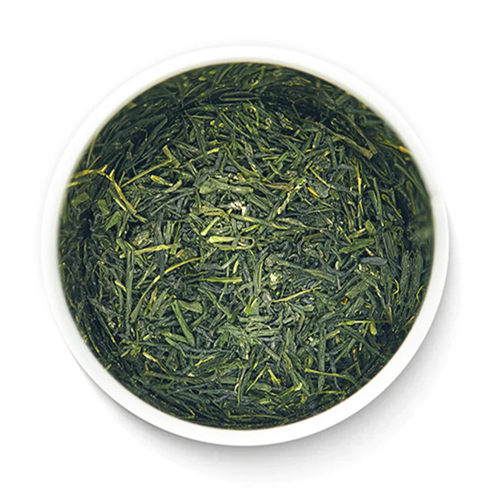 Gyokuro Kotobuki tea inside open tin by Senbird Tea