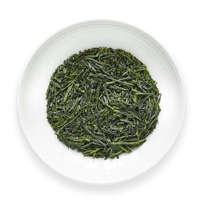 Gyokuro Kotobuki tea on dish by Senbird Tea