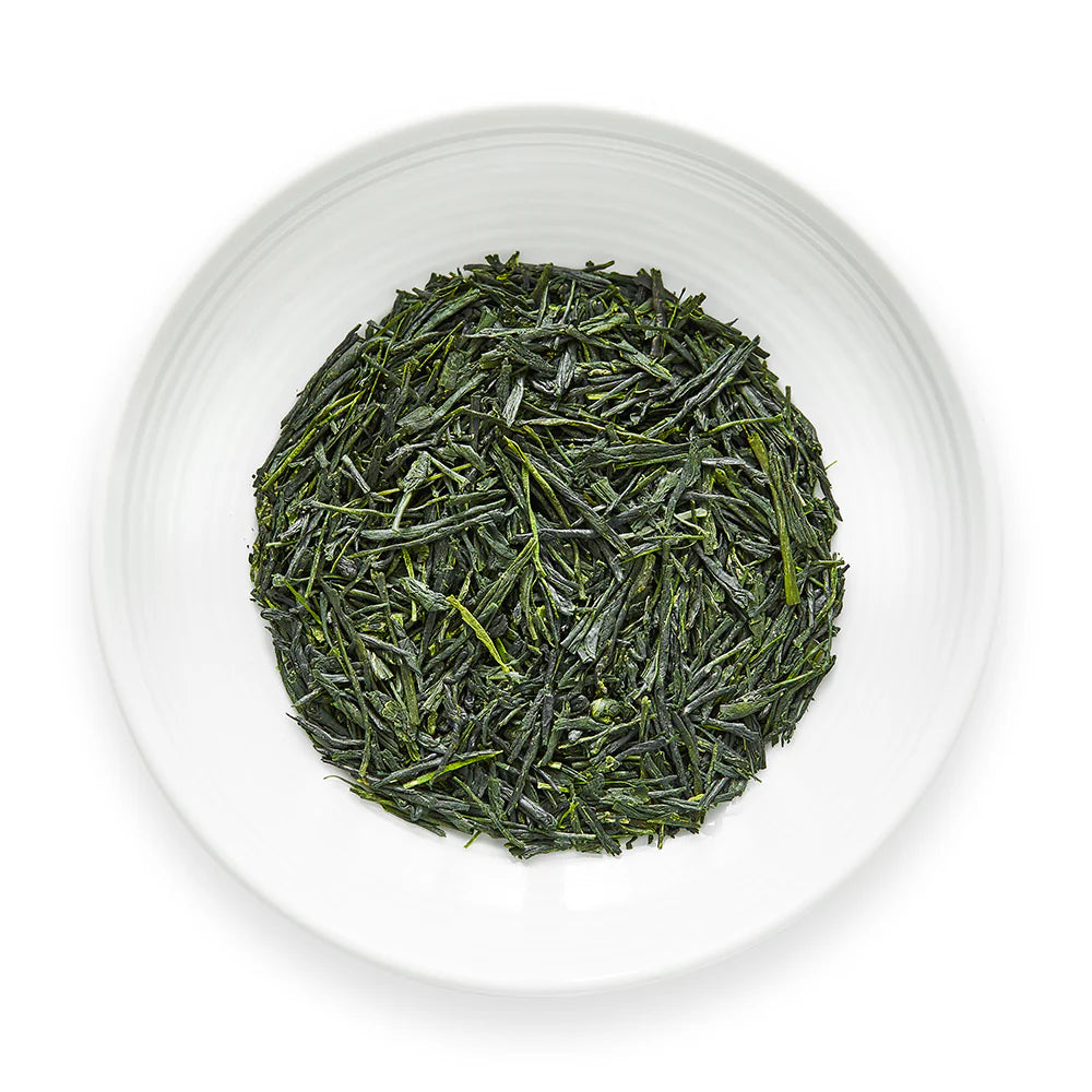 Gyokuro Mikado tea on dish by Senbird Tea