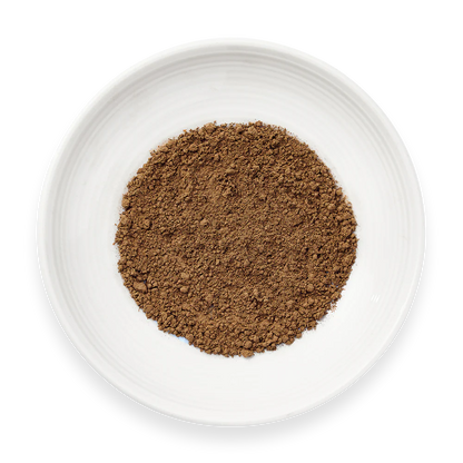 Hojicha Homura Powder tea on dish by Senbird Tea