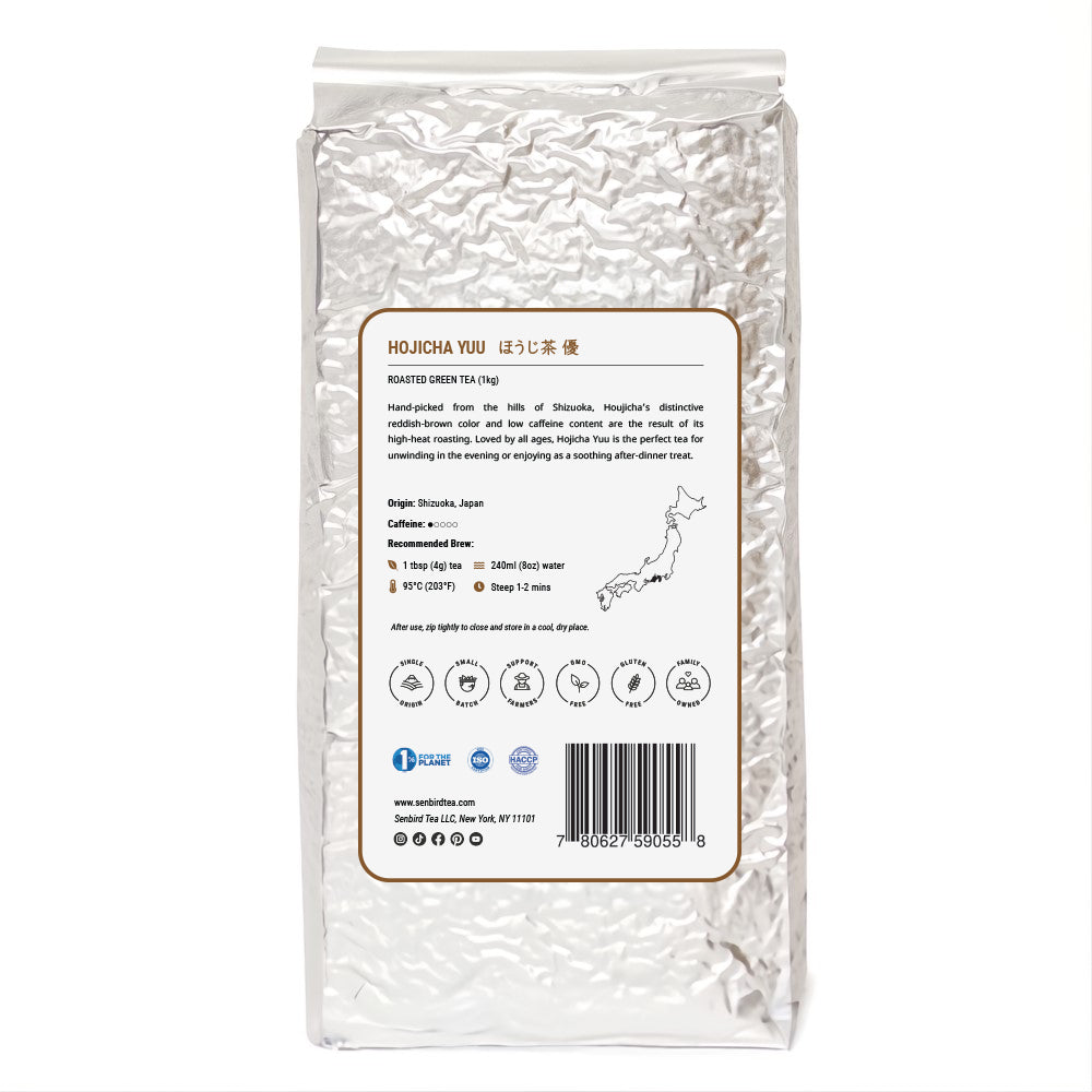 Hojicha Yuu back label image for family size, bulk, and wholesale Japanese tea