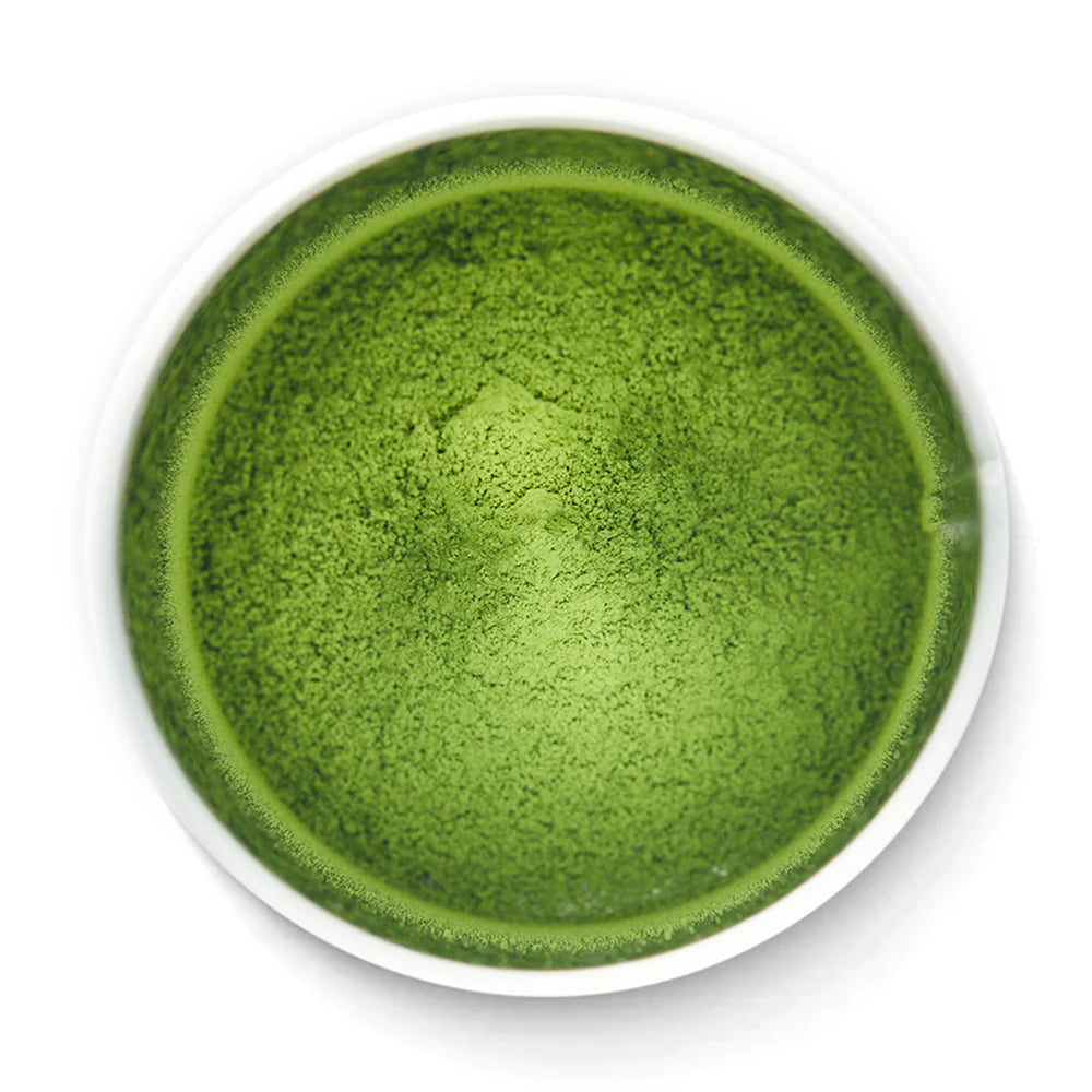 Matcha Konayuki tea inside open tin by Senbird Tea