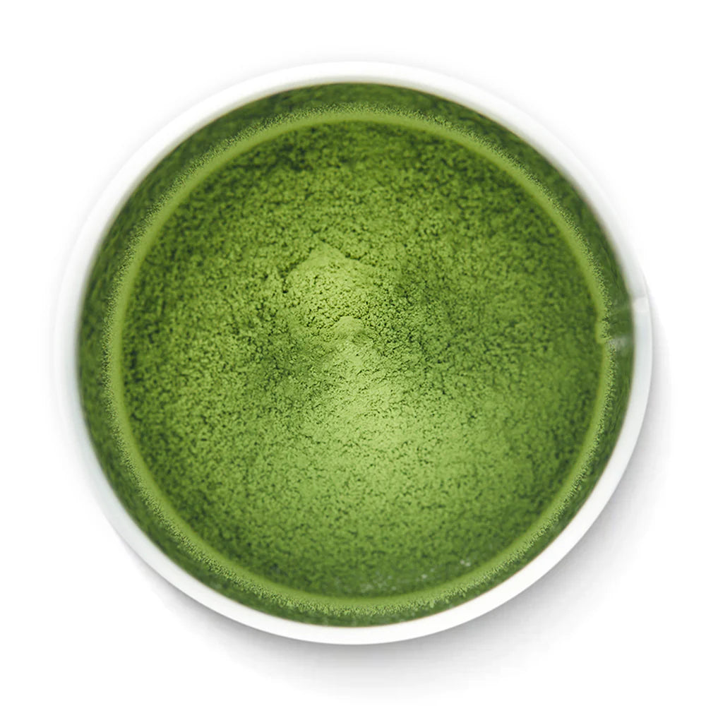 Matcha Towa tea inside open tin by Senbird Tea