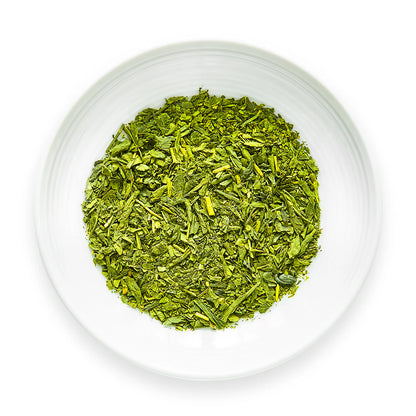 Sencha with Matcha Hime tea on dish by Senbird Tea